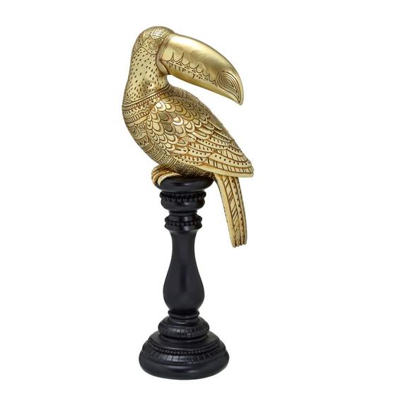 Imagem de ESCULTURA TUCANO DECORATIVO EM RESINA DOURADO E PRETO 36cm