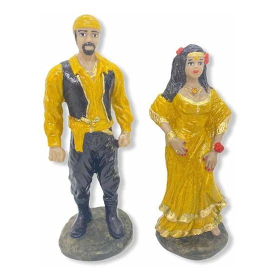 Imagem de Escultura Umbanda Ciganos Casal Amarelo 15 Cm Resina