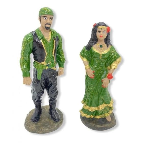 Imagem de Escultura Umbanda Ciganos Casal Verde 15 Cm Em Resina