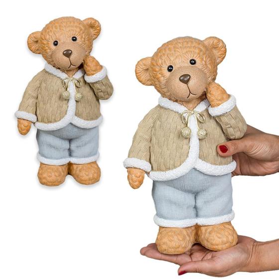 Imagem de Escultura Urso Resina Baby Decoração Sala Quarto 30X16Cm