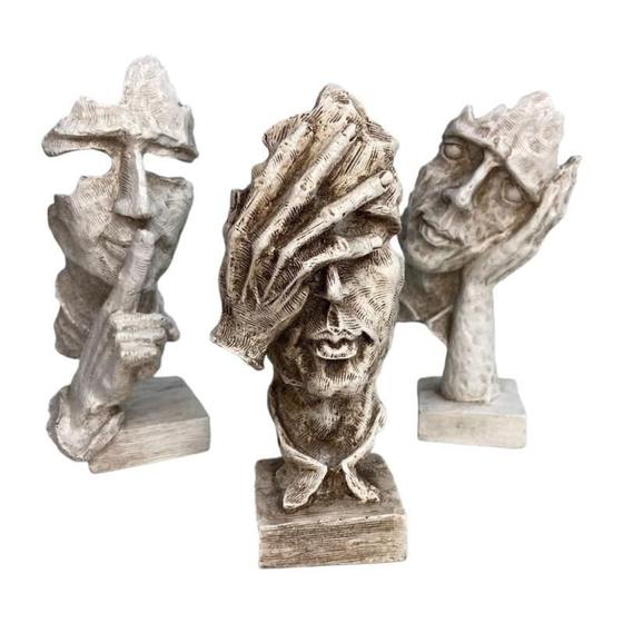 Imagem de Esculturas Trios Sábios Cego Surdo E Mudo 16Cm Patina Resina