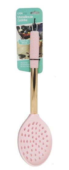Imagem de Escumadeira de Silicone com Cabo em Inox Rose Golde