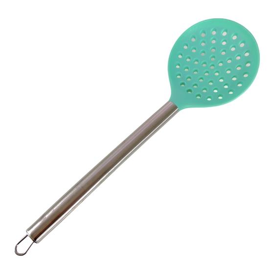 Imagem de Escumadeira Em Silicone Cabo Inox Utensílio De Cozinha P/ Servir Verde