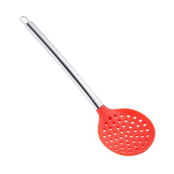 Imagem de Escumadeira Em Silicone Vazada Com Cabo Inox Vermelho 34cm