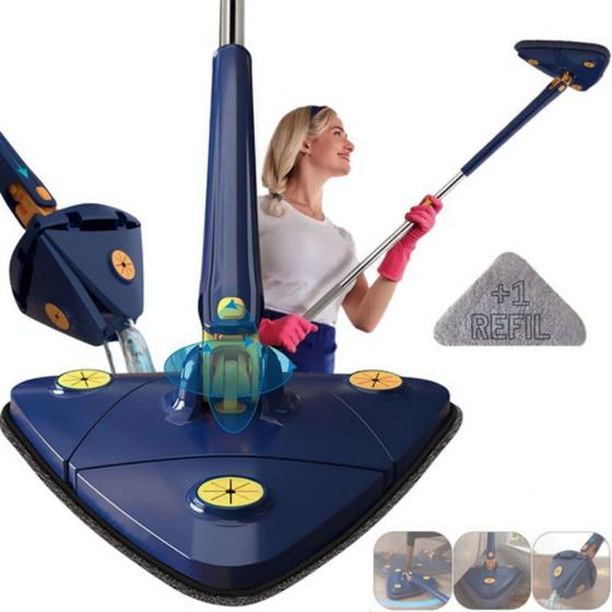 Esfregão Triangular Rodo Limpador Giratório Mop + 1 Refil Cor Azul Menor preço em Esfregão Triangular Rodo Limpador Giratório Mop + 1 Refil Cor Azul