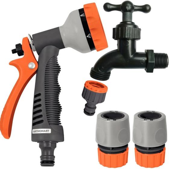 Imagem de Esguicho Hidropistola 6 Jatos Mangueira Jardim + Engate Rápido 1/2" + Bico Torneira Engate Rápido + Torneira 1/2"