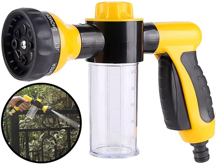 Imagem de Esguicho Para Jardim Horta Com Copo Jato Múltiplo 8 Funções Gatilho Com Trava Engate Rápido 1/2" 