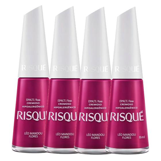 Esmalte Risqué Cor Léo Mandou Flores Hipoalergênico 8ml Kit com quatro ...