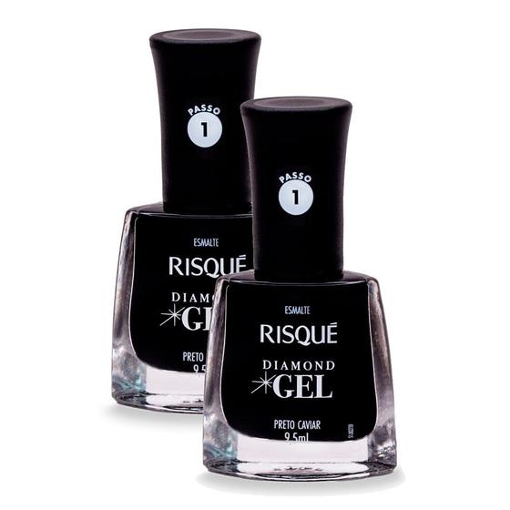 Imagem de Esmalte Risqué Diamond Gel Cor Preto Caviar 9,5ml  Kit com duas unidades