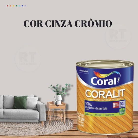 Imagem de Esmalte Sintético Base Água Coral Coralit 800ml Cor Cinza Brilhante p/Madeiras e Metais e Pintura em Artesanato de MDF