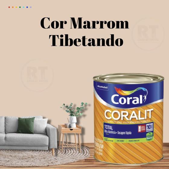 Imagem de Esmalte Sintético Base Água Coral Coralit 800ml Tinta Cor Marrom Acetinado p/Madeiras e Metais e Pintura em Artesanato de MDF