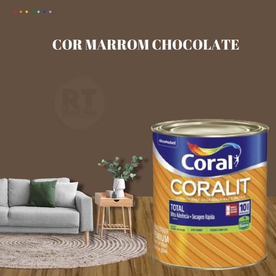 Imagem de Esmalte Sintético Base Água Coral Coralit 800ml Tinta Cor Marrom Acetinado p/Madeiras e Metais e Pintura em Artesanato de MDF