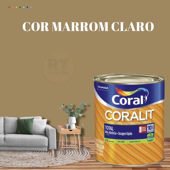 Imagem de Esmalte Sintético Base Água Coral Coralit 800ml Tinta Cor Marrom Brilhante p/Madeiras e Metais e Pintura em Artesanato de MDF