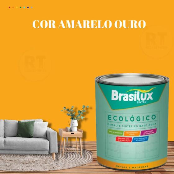 Imagem de Esmalte Sintético Brasilux Base Água Ecologico Cor Amarelo 800ML Brilhante