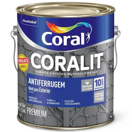 Imagem de Esmalte Sintético Fundo e Acabamento Ferrolack Coralit Antiferrugem 3,6 Litros - CORAL