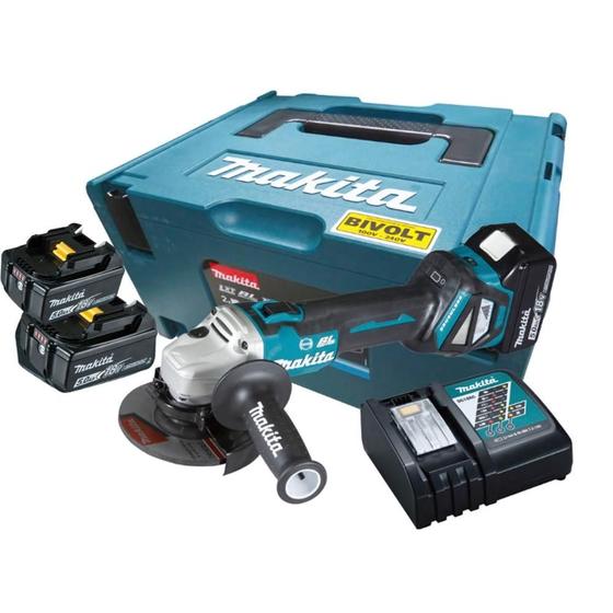 Imagem de Esmerilhadeira Angular 125Mm Sem Fio 18V Com 2 Baterias Carregador Maleta Motor BL DGA513RTJ Makita