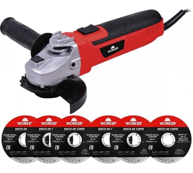 Imagem de Esmerilhadeira Angular 4.1/2  650w 127v - Worker + 6 Discos