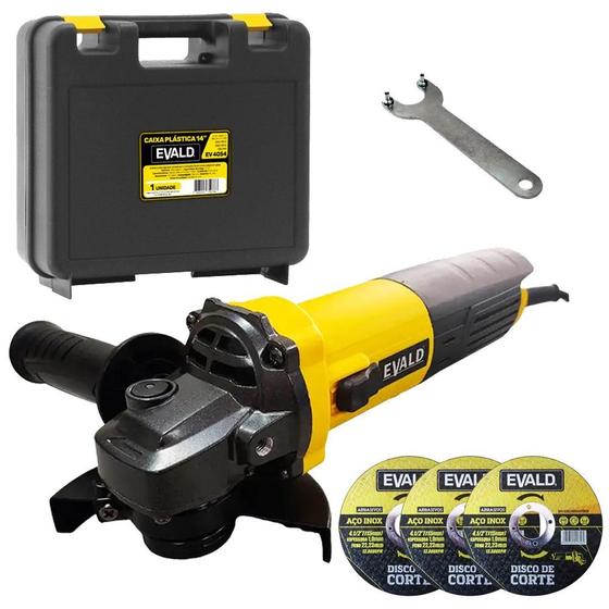 Esmerilhadeira Angular 4.1/2 POL 850W 115MM EV850 EVALD + Kit 3 Discos e Maleta Menor preço em Esmerilhadeira Angular 4.1/2 POL 850W 115MM EV850 EVALD + Kit 3 Discos e Maleta