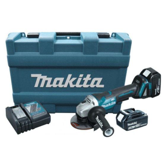 Imagem de Esmerilhadeira Angular 5" 18V com 2 Baterias e Maleta 110/220V DGA504RFE MAKITA