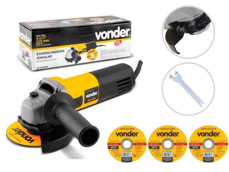 Imagem de Esmerilhadeira Angular 650w Vonder Eav-650 115mm Com 3 Discos De Corte