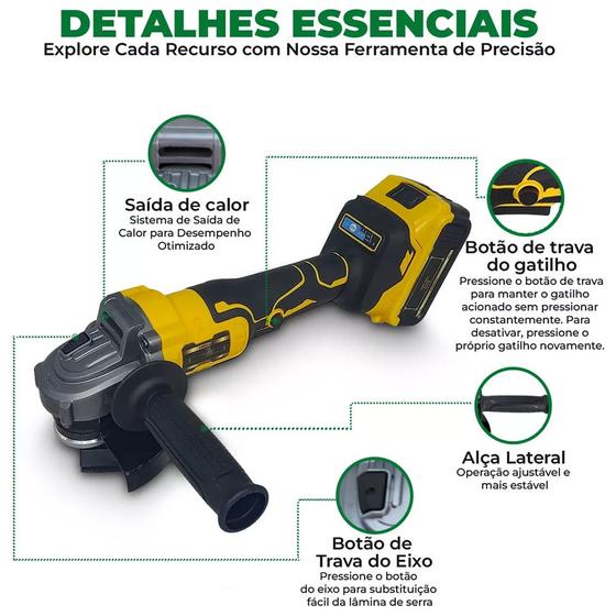 Esmerilhadeira Angular Lixadeira 108V Sem Fio + Maleta e 2 Baterias - Epm Tools Imagem de Esmerilhadeira Angular Lixadeira 108V Sem Fio + Maleta e 2 Baterias