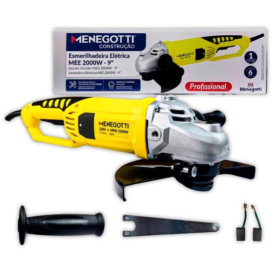 Imagem de Esmerilhadeira Angular Menegotti MEE 2000W 230mm 9 Pol Potência e Precisão para Cortes e Desbastes
