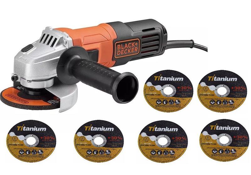 Imagem de Esmerilhadeira Lixadeira Angular 4.1/2 650w 110v Black+Decker Com 6 Discos