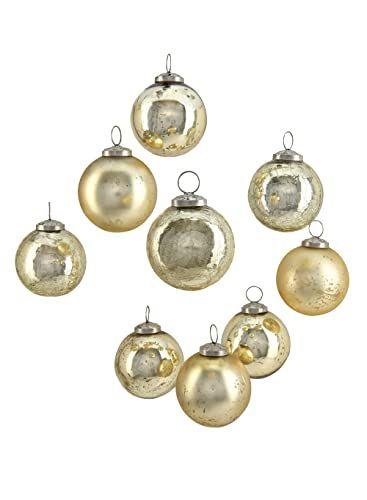 Imagem de Espaços serenos Conjunto de Estar de 9 Enfeites de Bola de Vidro Dourado Variados para Árvore de Natal, Decorações de Natal, Casamento de Inverno, Mesa Central, Caixa de Janela, Medidas 3 "Diâmetro