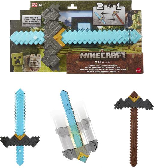 Imagem de Espada e picareta Mattel Minecraft 2 em 1 de brinquedo com botão