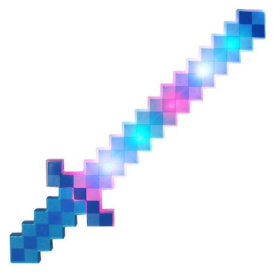 Imagem de Espada Pixel Minecraft 58Cm Diamante Som E Luz À Pilha Azul