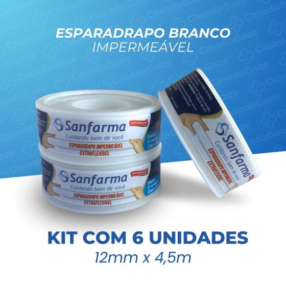 Imagem de Esparadrapo Impermeável Sanfarma Branco 1,2Cm X 4,5M 6 Unid