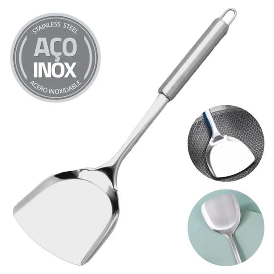 Imagem de Espátula Aço Inox 34cm Cozinha Utensílios Lanches Grelhas