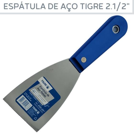 Imagem de Espátula de Aço Polido Tigre 2.1/2" Multiuso Uso Profissional Reforçada Para Gesso, Massa Corrida ou Drywall P/Pedreiro Gesseiro ou Pintor