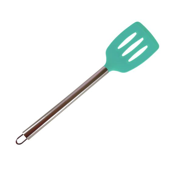 Imagem de Espátula Em Silicone Cabo Inox Utensílio De Cozinha Servir Alimentos Verde