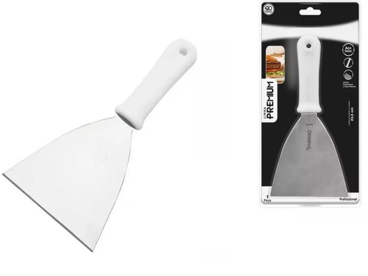 Imagem de Espatula Reta 5 Inox Chapa Lanche Chapeiro Cozinha Profissi Cor Branco - 24,5 cm