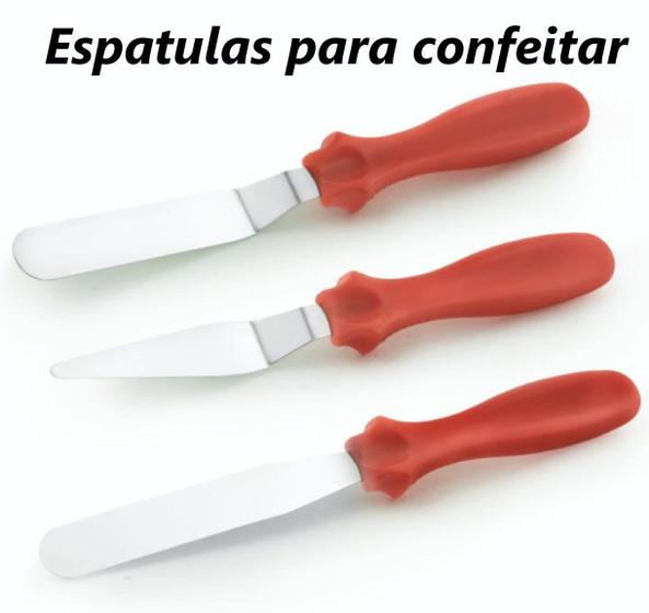 Imagem de Espatulas para confeitar bolo kit com 3 espatulas inox para cobertura chantily MimoStyle