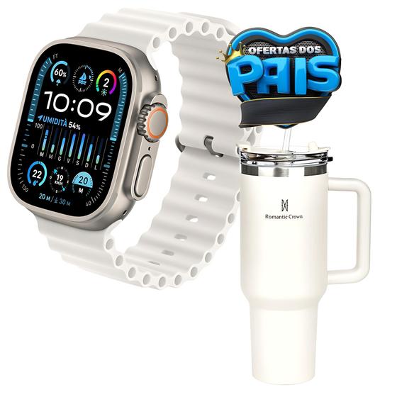 Imagem de Especial Pais Smartwatch Série 9 Ultra + Caneca Térmica inox + 2 Pulseiras + seu Pai vai amar!