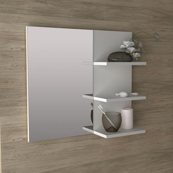 Imagem de Espelheira de Banheiro 3 Prateleiras 60x54cm Branco Tecno Mobili