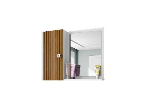 Espelheira e Ármario Superior para Banheiro Gênova - Branco/Ripado Menor preço em Espelheira e Ármario Superior para Banheiro Gênova - Branco/Ripado