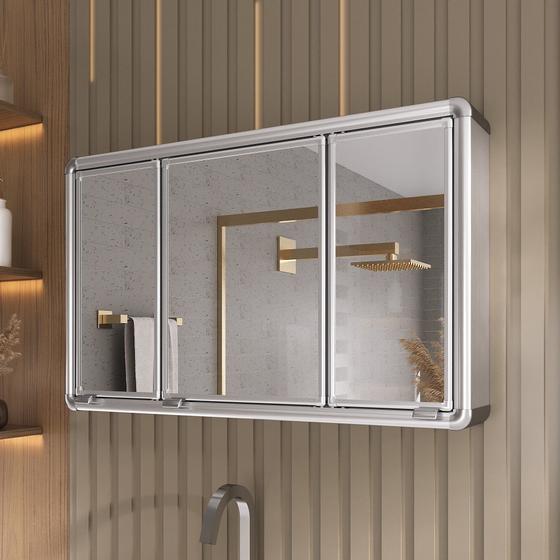 Espelheira para Banheiro 3 Portas em Alumínio 73cmx45cm Plus Menor preço em Espelheira para Banheiro 3 Portas em Alumínio 73cmx45cm Plus