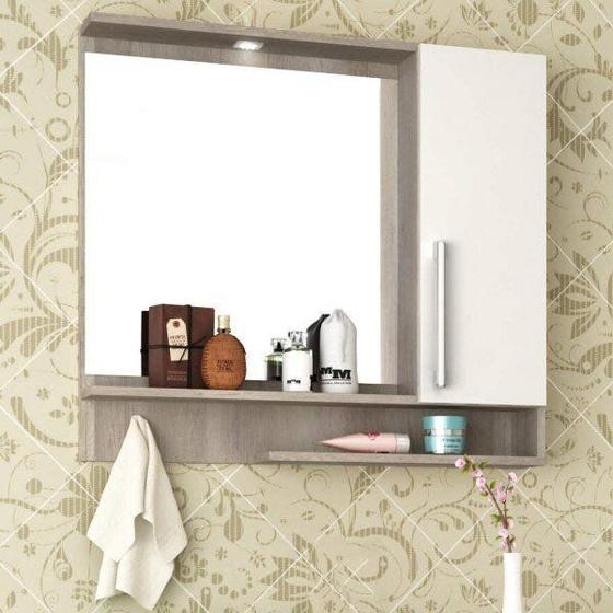 Imagem de Espelheira para Banheiro com LED 1 Porta 2 Prateleiras Brisa Móveis Bosi
