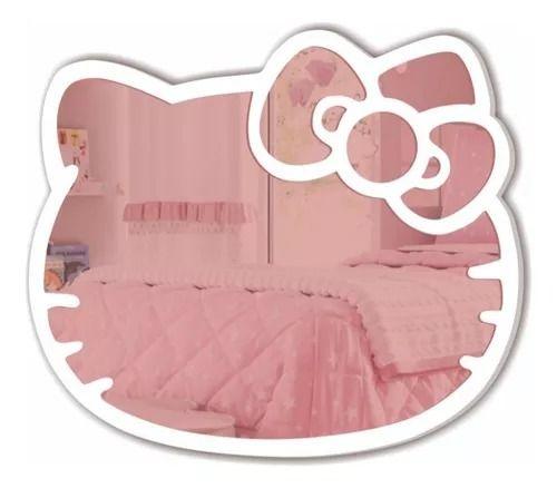 Imagem de Espelho Acrílico Gato Gatinho Hello Kitty 20cm Rosé Cor da moldura Acrílico Branco