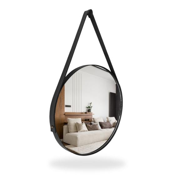 Imagem de Espelho Adnet Redondo 50cm com Alça e Suporte Sala Hall Lavabo Banheiro Quarto
