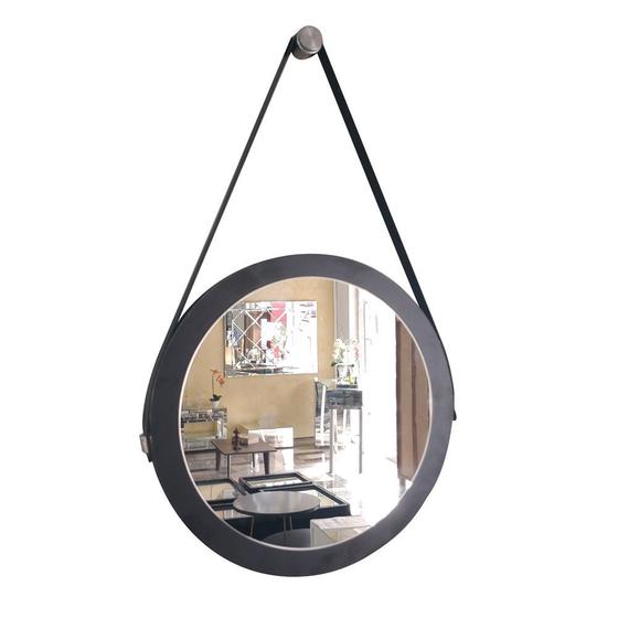 Imagem de espelho adnet redondo decorativo banheiro para sala para quarto de parede retro com alça 28 cm preto