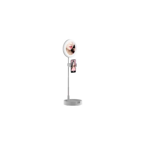 Imagem de Espelho c/led mesa maquiagem suporte celular live tiktok retratil le-mr20 branco
