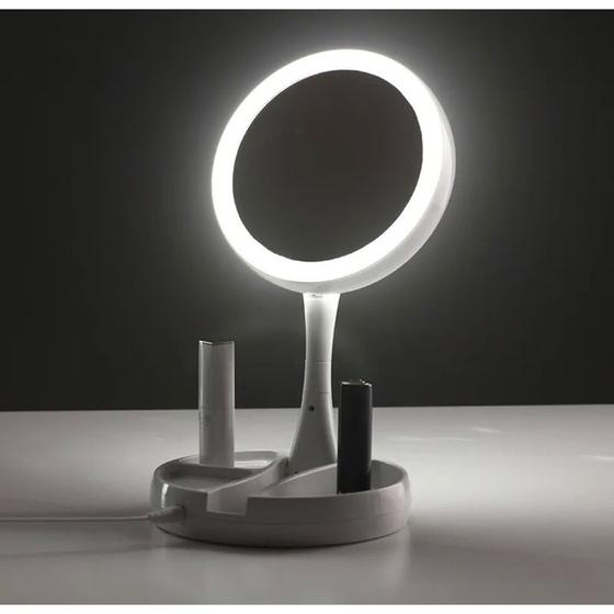 Imagem de Espelho com Led De Mesa Com Aumento 10x Led luz Dobravel Para Maquiagem