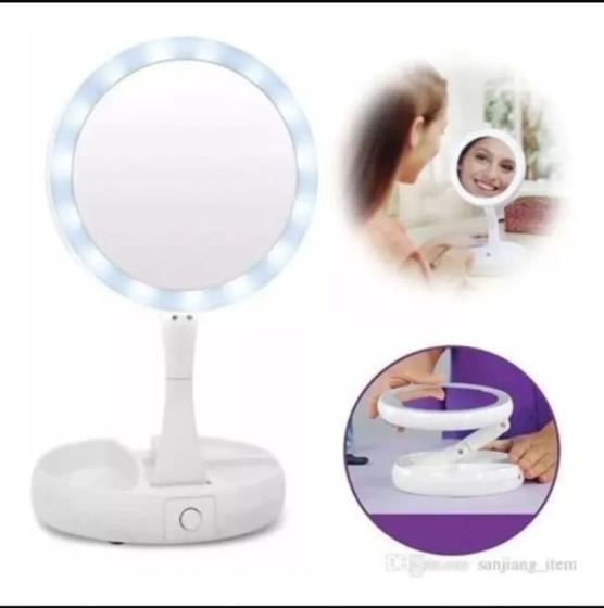 Imagem de Espelho com LED Dupla Face Portatil Maquiagem e Sobrancelhas - Entrega Imediata