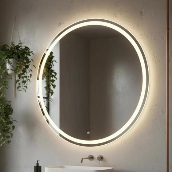 Espelho com Led e touch Grande Redondo 50x50 Jateado de Parede para Banheiro e Sala