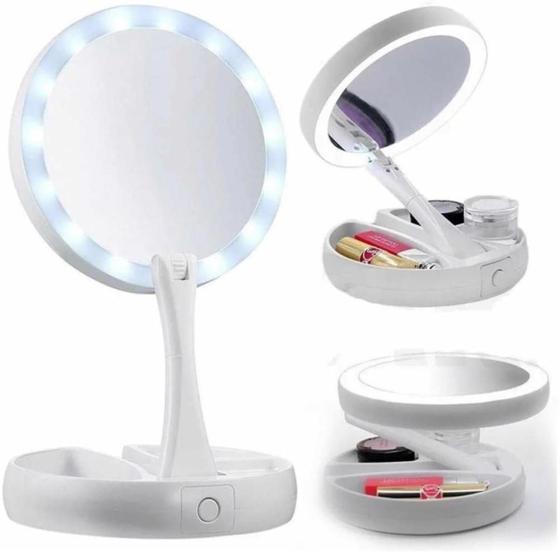 Imagem de Espelho com Luz para Maquiagem com Aumento Dobrável de Mesa Portátil