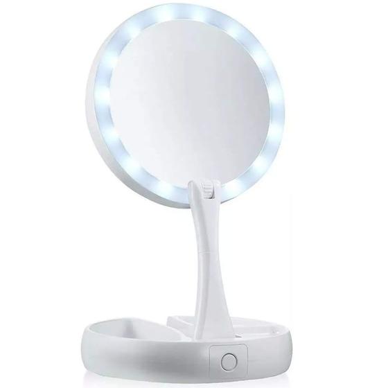 Imagem de Espelho De Aumento 10x Com Luz De Iluminação Led De Mesa Dobravel E Articulável Para Maquiagem Camarim